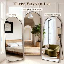 Vortisys Multifunctional Standing Mirror, 164*61cm, Wall-Mountable Full-Length Mirror With Foldable Stand, Black Curved Design, HD High-Definition Glass, Aluminum Alloy Construction, Shatterproof Decorative Mirror - màu đen - Xem 4