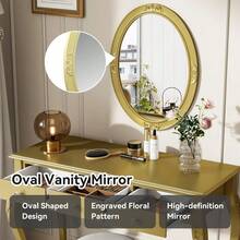 MERAX Luxury Makeup Vanity Desk With Wall-Mounted Oval Mirror, 3-Drawer Dressing Table For Cosmetics Jewelry Storage, Elegant Beauty Station Bedroom Dressing Room Salon Station, Gold - Vàng - Xem 4
