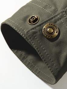 秋冬新款男士长袖夹克，翻领休闲时尚百搭夹克，多口袋军绿色纽扣夹克，复古夹克 - 卡其色 - 查看 10