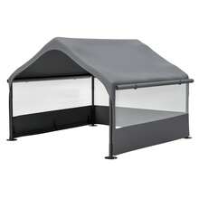 Extra Large Outdoor Dog House Tent With 3-Sided Mesh Windows, Breathable Sun Rain Cover Pet Shelter With Canopy And Ground Stakes For Dogs, Cats, Livestock – 4' X 4' X 3.3', Gray - Xám - Xem 5