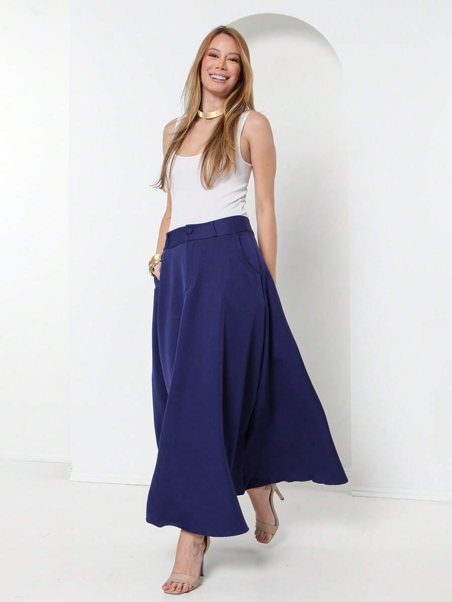 Tailored Skirt With Belt Loops (Without Belt) Code: 3010 - Navy Blue - View 1