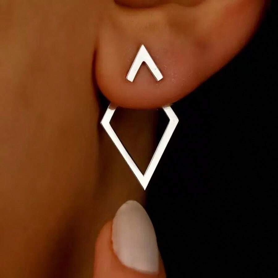 Geometric Triangle Earrings, Minimalist Jewelry, 18k Gold Plated, 925 Silver - Bạc - Xem 1