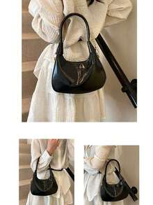 Nuevo Bolso Bandolera Con Cadena Versátil Bolso Media Luna - Negro - Ver 5