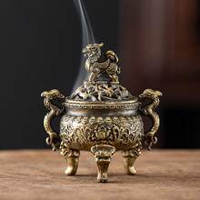 مبخرة بخور فنغ شوي من النحاس بتصميم تنين، مبخرة عطرية صينية عتيقة، حامل بخور للديكور المنزلي على المنضدة - متعدد الألوان - مشاهدة 1