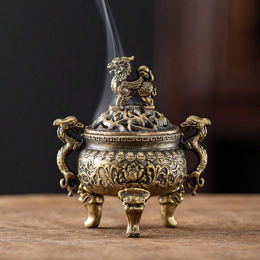 مبخرة بخور فنغ شوي من النحاس بتصميم تنين، مبخرة عطرية صينية عتيقة، حامل بخور للديكور المنزلي على المنضدة - متعدد الألوان - مشاهدة 1