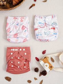 3 piezas de pañales de tela reutilizables y absorbentes con forro de franela, pañales para bebé - Multicolor - Ver 2