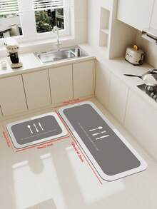 1pc Diatomaceous Earth Kitchen Mat, 3mm Ultra-Thin, Simple And Stylish Design With Tableware Pattern. 4-Layer Quick-Absorbing Structure With Fast-Penetrating Surface, Diatomite And Sponge Layer, TPR Non-Slip Bottom. Ideal For Kitchen, Bathroom, Entryway, Laundry Room, Hallway, Living Room, Wedding And Home Decoration. - Multicolor - View 14