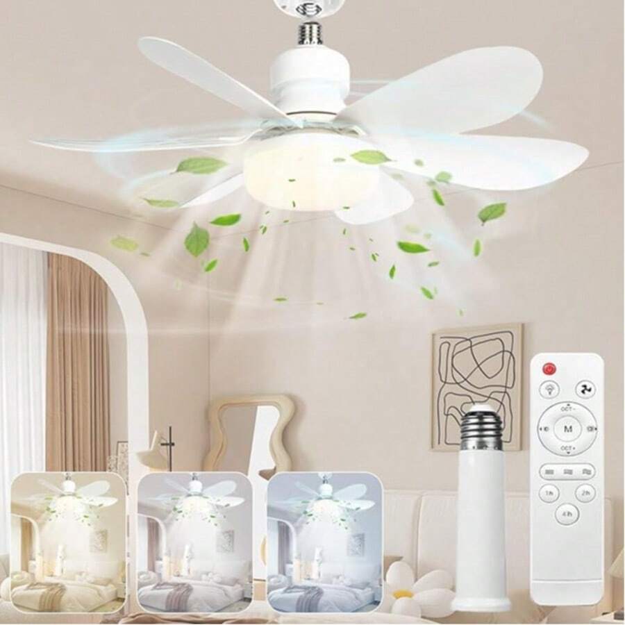 1pc Multifunctional E26/E27 Smart Socket Ceiling Fan, Noiseless Ceiling Fans Dimmable LED Lights, Small Light Bulb/Ceiling Fan, Easy Install, Ideal For Bathroom, Bedroom, Kitchen, Living Room - 白色 - 查看 1