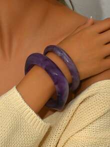 6pcs Women's Elegant Acrylic Resin & Metal Bangle Bracelet Set, Suitable For Daily Wear (Random Color & Pattern)