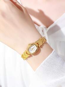 2025 New Women's Luxury Gold Watch, Barrel-Shaped Dial, Stainless Steel Strap, Fashionable Quartz Wristwatch - Gold - View 8