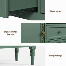 Storage Cabinet With 2 Doors & 3 Drawers, Mid-Century Sideboard Cabinet With Adjustable Shelves, Wood Buffet Cabinet With Turned Legs, Ideal For Entryway, Living Room, Dining Room, Green - 綠色 - 查看 8