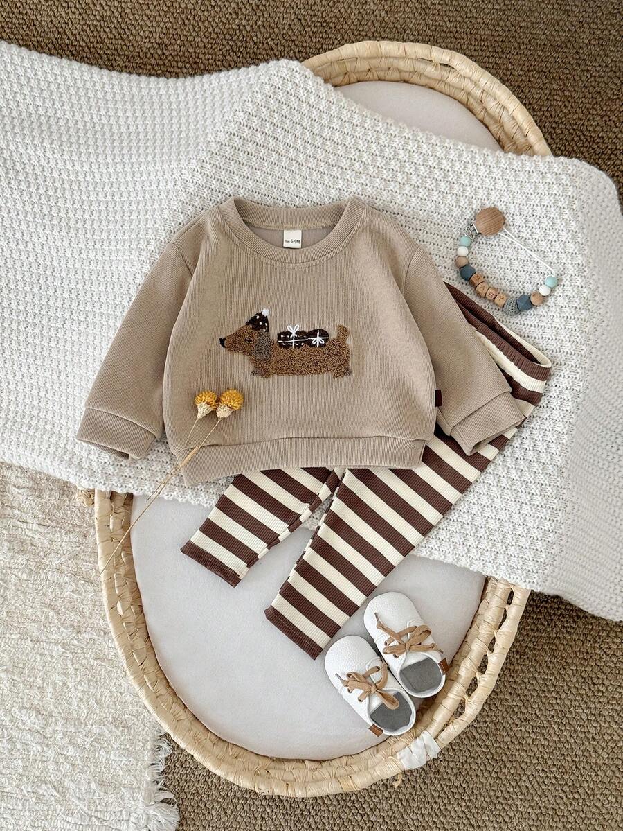 Bộ 2 áo nỉ dài tay thêu hình chó Dachshund dễ thương cho bé trai và bé gái, Xuân/Hè