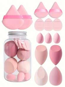 化妆海绵套装，带收纳盒，柔软美妆海绵，适用于粉底，指尖和粉扑两用，干湿两用，可用于粉底、化妆、房间装饰、梳妆台、旅行、卧室、旅行配件、旅行必备品、化妆配件、粉扑、化妆海绵、化妆海绵 - 彩色 - 查看 7