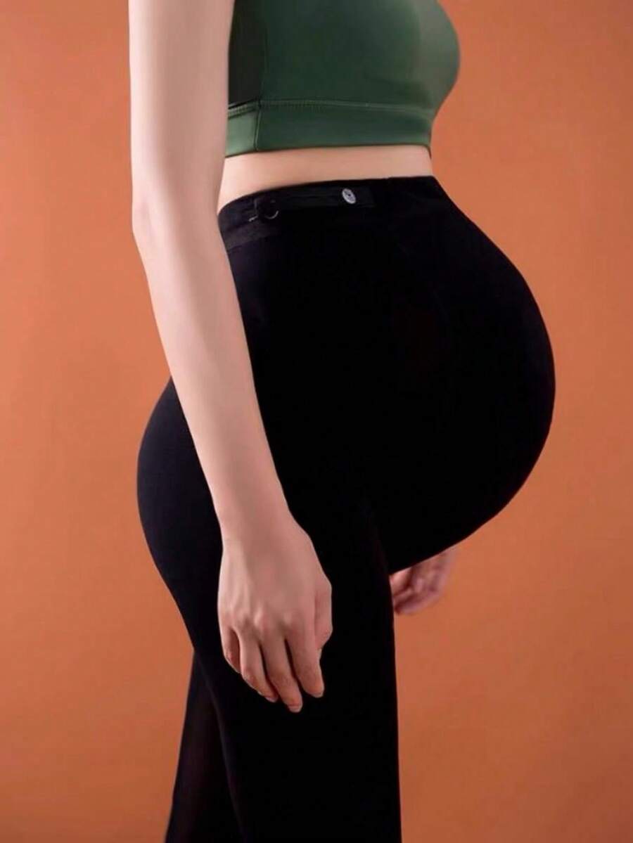 1 件黑色孕妇踝长紧身裤，厚保暖内衬，可调节腹带，适合日常穿着 - 黑色 - 查看 1