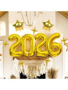 1套32英寸大号2026铝膜气球新年派对装饰背景节日新年情人节生日布置装饰2026庆典装饰 - 彩色 - 查看 5