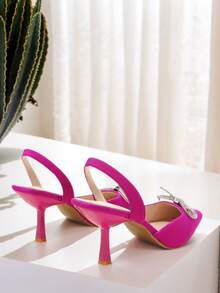 Sandalias de Fiesta únicas y Elegantes con Tacón Puntiagudo y Lazo de Cristales Brillantes para Mujer. Tacones Altos, Elegantes y Versátiles, Ideales para Cualquier Ocasión Especial - Rosa Fucsia - Ver 9