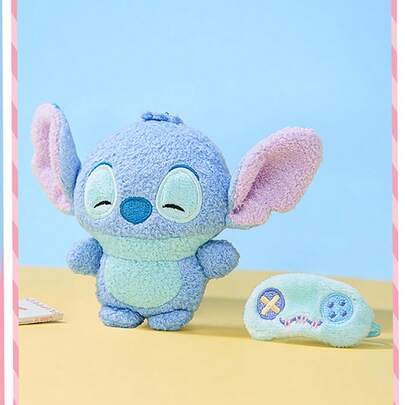 Miniso Stitch Sweet Dream Dual Plush Ornament: Soft Plush Material, Eye Mask & Sleeping Bag Details, Cute Dual Design, Bag Decoration/Keychain Ornament (1 PC)