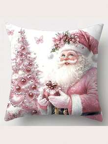 4 件套节日圣诞抱枕套，17.2 英寸 x 17.2 英寸，图案包括雪人、驯鹿、圣诞老人和小矮人，拉链式涤纶抱枕套，适用于客厅沙发装饰，现代风格，可机洗，不含枕芯，圣诞抱枕套 - 粉色 - 查看 6