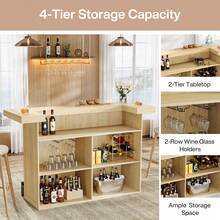 LITTLE TREE 4-Tier Bar Table, 70.9-Inch Large Wooden Home Bar Unit With Wine Glass Holder And Black Footrest, Pub Table With Storage Shelves For Home, Patio, Basement - 淺棕色 - 查看 5