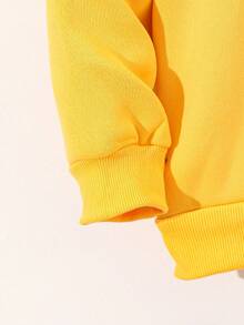 秋冬款小男孩字母印花长袖圆领羊毛卫衣和运动裤休闲套装 - 黃色 - 查看 3