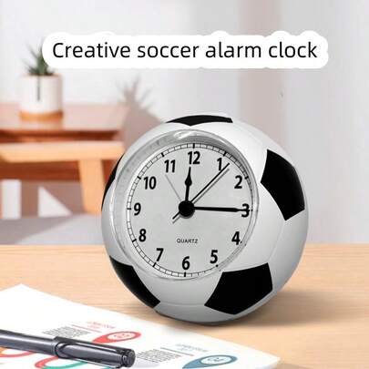 1pc Football Alarm Clock, Silent Movement Desk Clock, 3D Plastic Football Shaped Bedside Clock, Cartoon Cute Student Clock, Suitable For Home, Room, Bedroom Decor