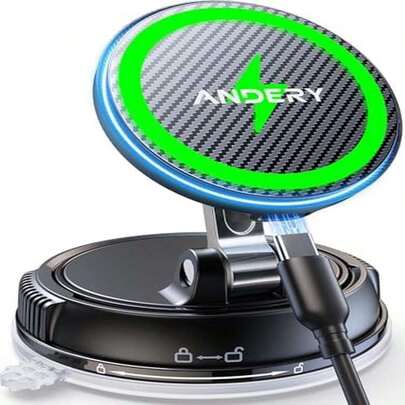 スマホホルダー 車 ワイヤレス充電 マグネット【15W急速充電+真空吸盤の最強コンビ】安定性拔群 車 スマホスタンド【超強磁力】24×N55磁石 Mag-safe 車載 【360°回転な台座×多角度自由調節】カー用品 車載スマホホルダー LEDライト マグセーフ 車載 充電器 片手操作 1秒で着脱 車用品 携帯ホルダー 折りたたみ式 高級合金素材 &Android多機種と多車種が対応