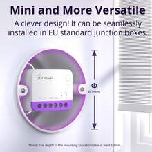 MINI-RBS,SONOFF WiFi Smart Roller Shutter Switch MINI-RBS Scheduled Curtain Operation With Matter EWeLink APP & Voice Remote Control Works With Alexa/Apple Home - White - View 6