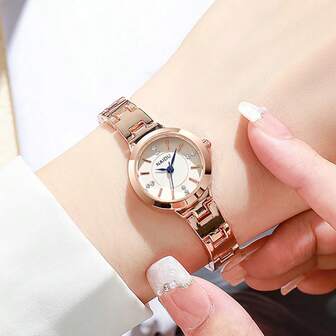 1pc Fashionable Women's Watch, White/Black Dial, Crystal Markers, Suitable For Daily Life And Party Occasions