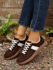 Tênis feminino casual versátil com estampa de leopardo, calçado esportivo moderno, confortável, durável, de borracha macia, respirável e leve, com patchwork, para mulheres - Castanho - Ver 2