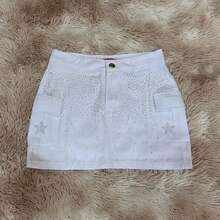 Saia Cargo Feminina com Brilho de Strass Estrela - Branco - Visão 3