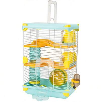 Jaula para Hámster | Casa con Rueda, Túnel y Soga de Juego 27.5x20.5x42.5 | Hábitat Completo para Hamsters Pequeños