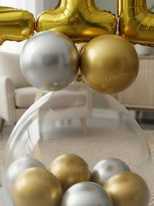 16件套开斋节派对装饰气球套装，包含16英寸金色“EID”字母铝箔气球、18英寸透明乳胶气球和金色金属卷曲气球，适用于开斋节和斋月。家居派对装饰道具 - 查看 9