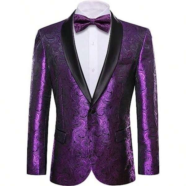Barry.Wang Blazer For Men Paisley Sport Coat Lightweight Suit Jacket Regular Tuxedo Flower Mardi Gras Carnival Gift(Lotus Purple XX-Large)