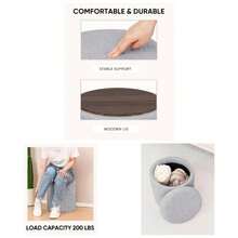 16.9 Inch Foldable Black Round Ottoman With Hidden Storage, Soft Faux Teddy Fur Footrest Side Table, Living Room, Bedroom