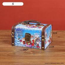 Weihnachtsstil PU-Leder Retro-Schmuckaufbewahrungsbox aus Holz mit Griff ID-Aufbewahrung Schatz Holzbox Kleinigkeiten Aufbewahrungsbox Weihnachtsgeschenk Heimdekoration Weihnachtsfeier Tischdekoration Multifunktionale Schmuckschatulle Kosmetikaufbewahrungsbox Feiertagsgebrauch
