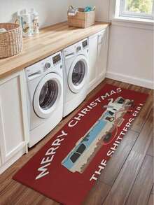 Anti-Slip "Merry Christmas Shitters Full" Doormat - Cousin Eddie Theme, Festive Red With Holiday Decor, Machine Washable Polyester, Suitable For Living Room, Bedroom And Outdoor Spaces, Christmas Doormat Kitchen Rug