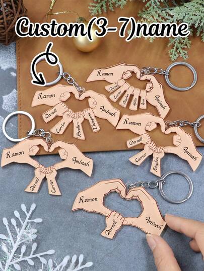 LICVIC Personalized Heart Shaped Multi Hand Acrylic Keychain, Custom Name Family Keychain, Customized Cute Keychain, Christmas Gifts For Grandkids, Customizable 3-7 Names Bag Charms, Heart Gesture Key Chain, Keychains For Women, Gift For Dad, Christmas Gifts, Christmas, Cartoon, Friend, Family, Mom, Girls, Kids