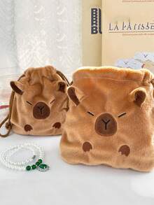 1 Stück süße Capybara Plüsch Bündel Tasche mit Kordelzug, kann Internetprominenz Delfin Schreibwaren aufheben, große Kapazität tragbare Aufbewahrungstasche