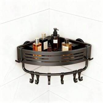 Bathroom Organizershower Caddy, With Towel Rack Suction Cup Shower Shelf, Bathroom Organizers And Storage, Suction Cup Wall Mounting Without Drilling