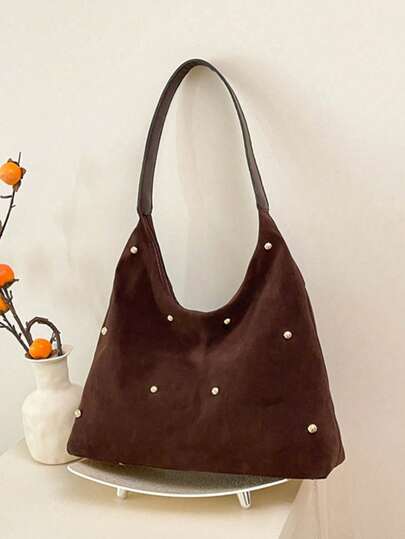 Bolsa nova e moderna com estilo de bolsa tote feminina, bolsa de rebite, bolsa transversal de veludo personalizada para deslocamento diário feminino