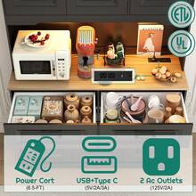 Large Farmhouse Kitchen Pantry Cabinet With Power Outlet & LED Light | 71" Tall, 47" Wide | 8 Doors, 2 Drawers & Open Countertop For Kitchen/Dining Room Storage - Xem 7