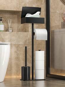 1pc Freestanding Toilet Paper Holder, Self-Adhesive Bathroom Tissue Roll Dispenser, Moisture-Proof Home Restroom Accessory, Bathroom Organizer | Decorative Shelf