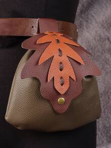 1pc Forest Leaf Faux Leather Medieval Belt Pouch, Vintage Layered Leaf Waist Bag, Renaissance Fair LARP Halloween Cosplay Small Fanny Pack - Multicolor - View 3