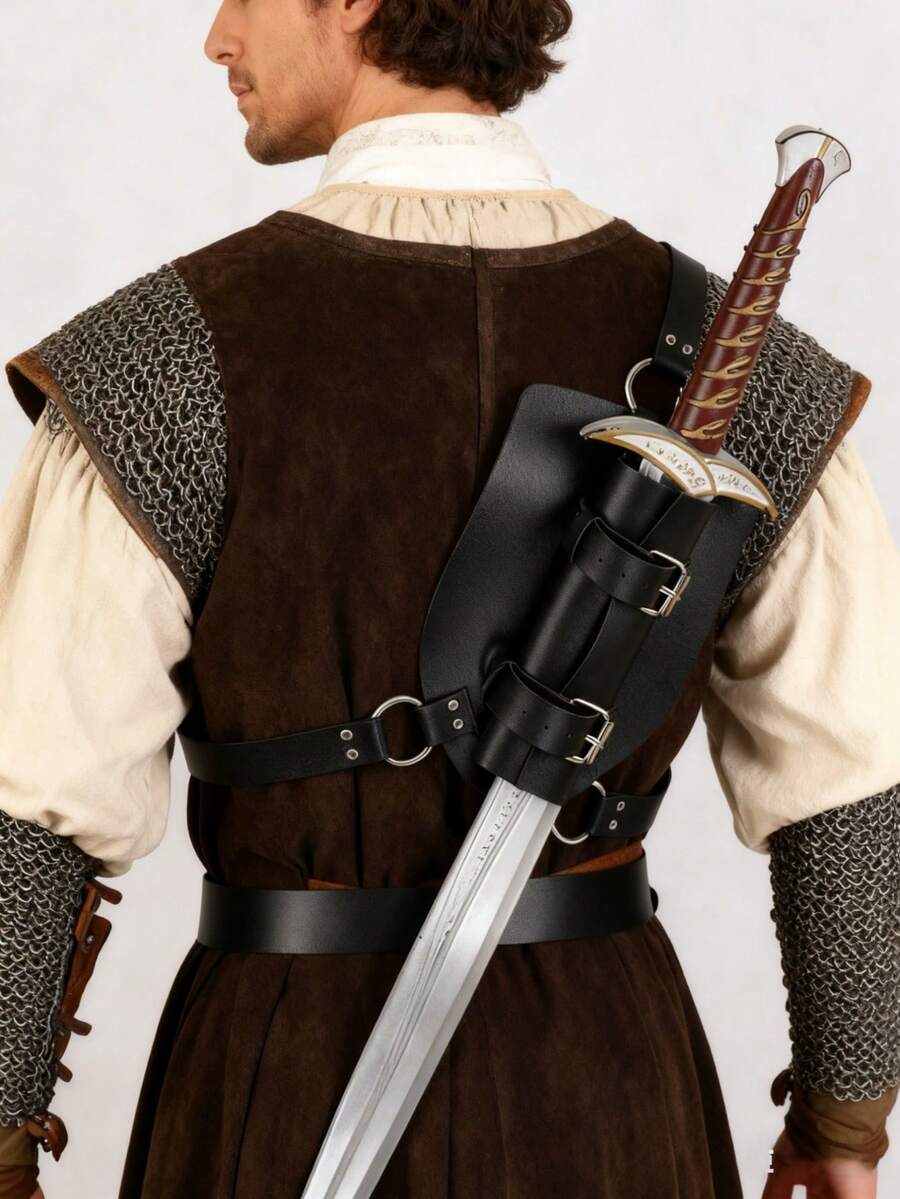 1pc Medieval PU Leather Back Sword Shoulder Sheath - Adjustable Scabbard, Renaissance Warrior Costume Accessory, Christmas & Holiday Party Cosplay Prop