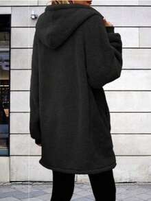 2025冬季新款宽松加绒女式连帽拉链开衫外套 - 黑色 - 查看 2