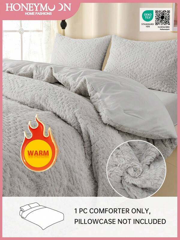 1pc Cozy Plush Comforter, Rhombus Embroidered Design, All Season Down Alternative Bedding, Luxury Fuzzy Winter Bedding, Suitable For All Size, Machine Washable, Oeko-Tex Certified