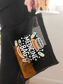 女士化妆品和药品收纳包 - 药房主题拉链旅行箱，带药瓶设计，红色气垫收纳便携式收纳包，化妆包，护肤包，旅行必需品，宿舍用品，轻便化妆包，大容量化妆包，旅行洗漱包，耐用拉链开合，护理必需品，可折叠收纳，护理学生用品 - 彩色 - 查看 5