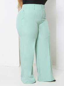 Plus Size Fashion Long Pants Without Belt And Pockets Without Belt - Green - View 3