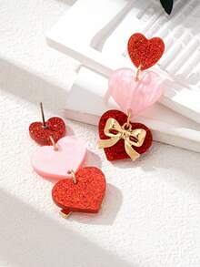 1 Pair Fashionable Unique Heart & Bow Earrings, Suitable For Women's Daily Decoration, Holiday, Date, Party Gift