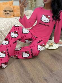 1 件 Sanrio Hello Kitty 卡通印花女士睡衣裤，卡通人物设计，时尚派对礼物，送给朋友的最佳礼物睡裤 Hello Kitty 商品睡衣衣服睡衣女士夏季服装女士裤子